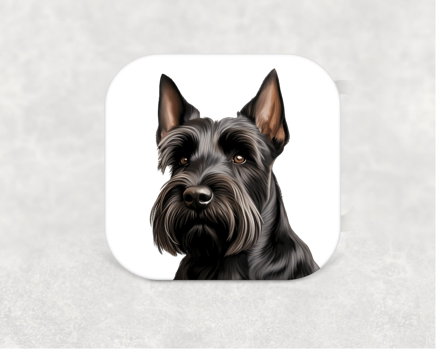 Scottish Terrier Coaster — 9cm square cork-backed MDF coaster featuring an illustrated Scottish Terrier dog design, perfect for Scottie lovers