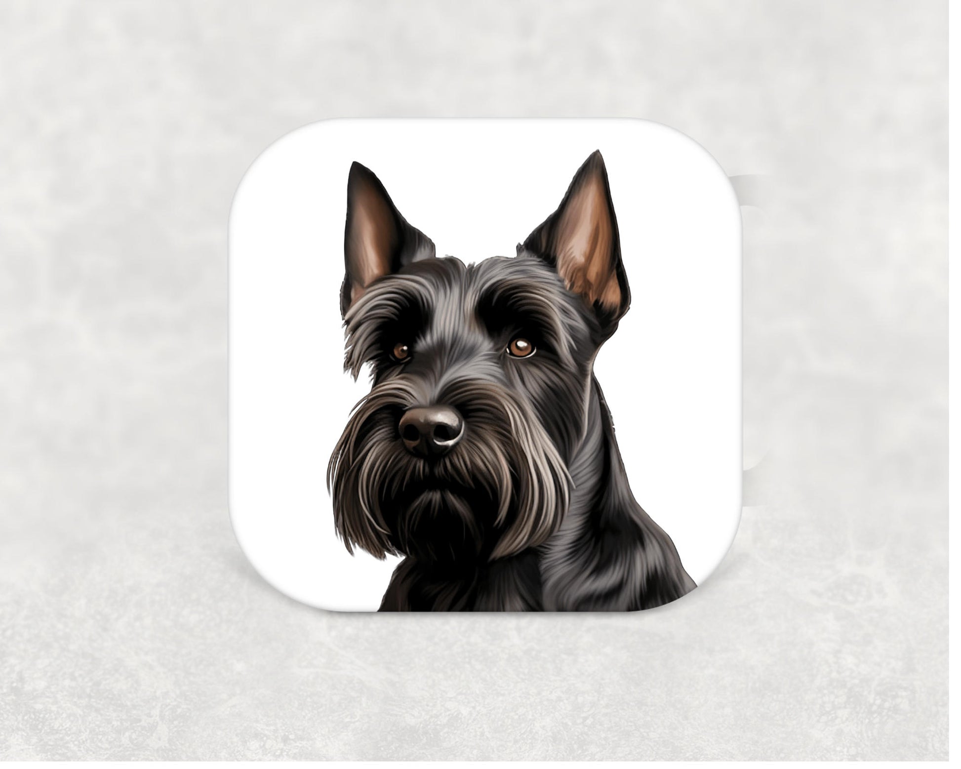 Scottish Terrier Coaster — 9cm square cork-backed MDF coaster featuring an illustrated Scottish Terrier dog design, perfect for Scottie lovers