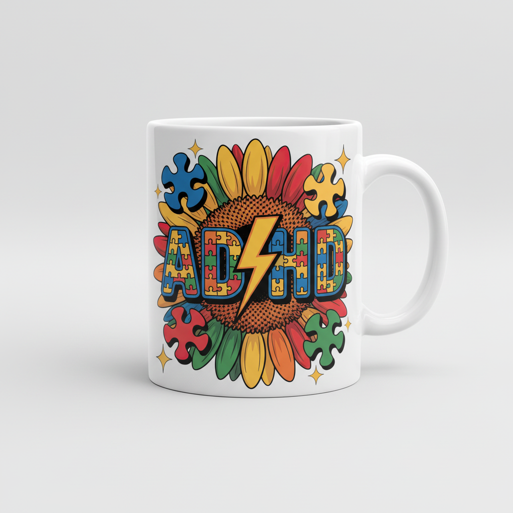 ADHD Sunflower Puzzle Mug – Neurospicy Celebration Gift