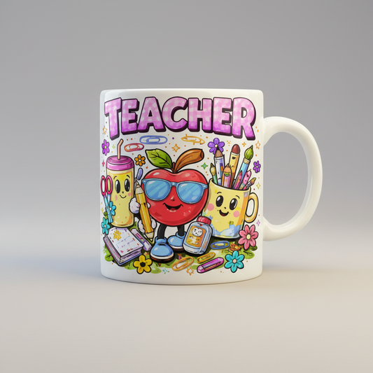Teacher Mug – Fun Cartoon Apple Teacher Gift