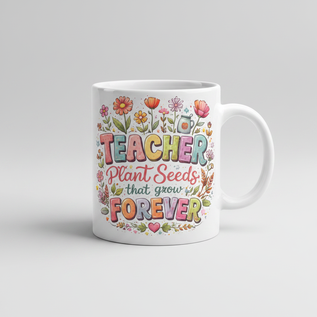 Teachers Plant Seeds That Grow Forever Mug – Floral Teacher Gift