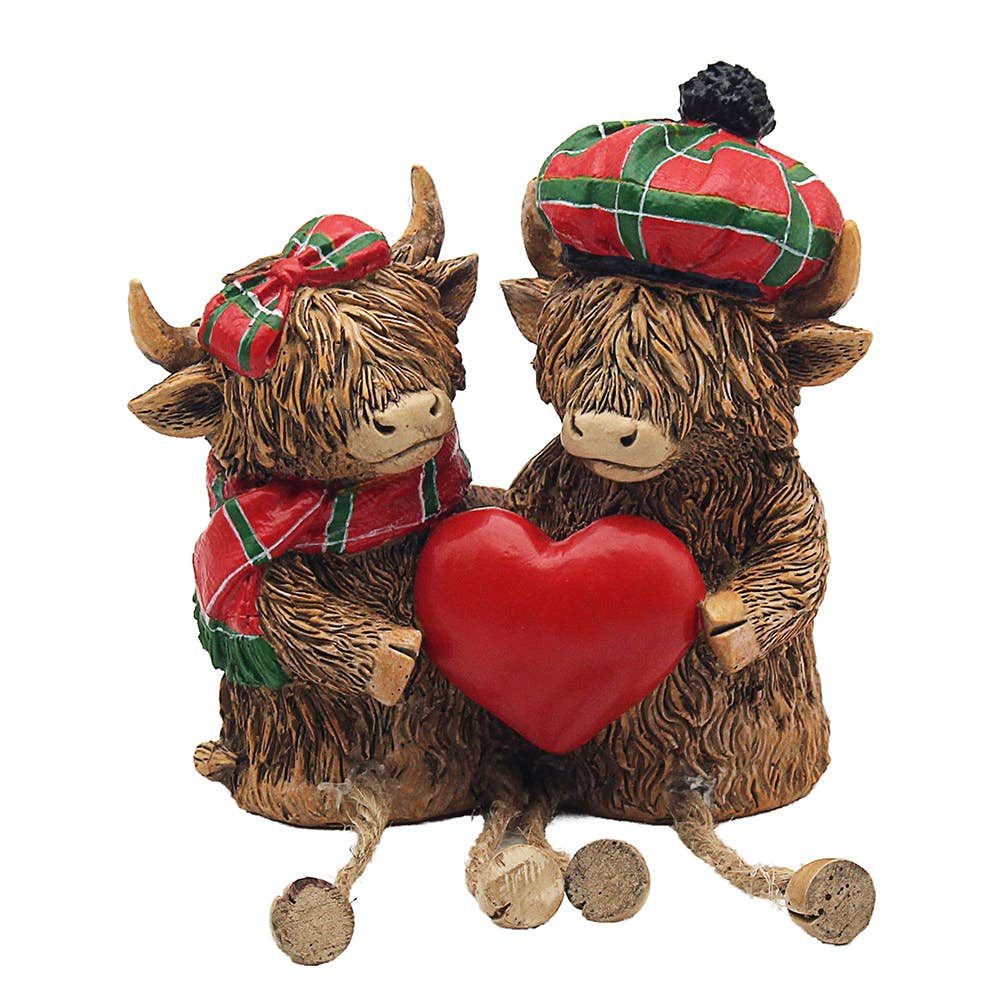 Highland Cow Ornament with Tartan Hat, Scarf & Heart