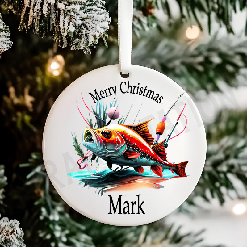 Personalised Fishing Christmas Tree Hanging Ornament Gift
