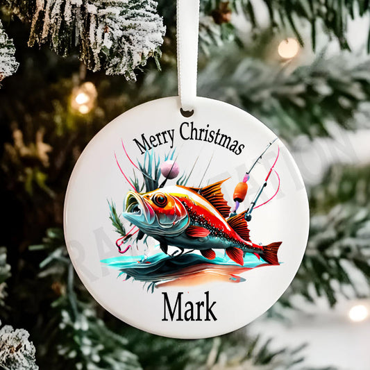 Personalised Fishing Christmas Tree Hanging Ornament Gift